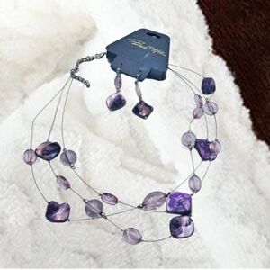 💥$3 w/a Minimum $10 Purchase Triple Layer Amythest Color Necklace & Earrings